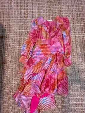 LoveShackFancy Pink and Orange Watercolor Pleated Top